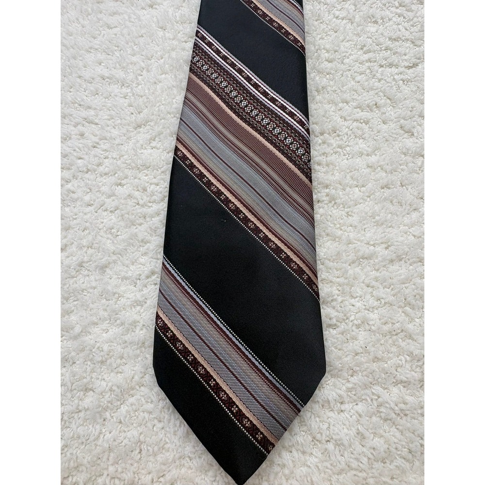 Sears Tie Necktie Mens Black Excellent Vintage Striped Perma-Prest Retro 3.5"